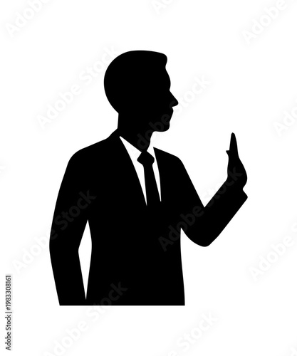 Businessman silhouette showing stop hand gesture rejecting proposal