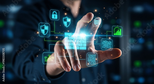 Futuristic AI Technology Interface with Business Data Analytics, Digital Transformation, Fintech Innovation, Smart Automation, Virtual Dashboard and Cloud Computing Concept