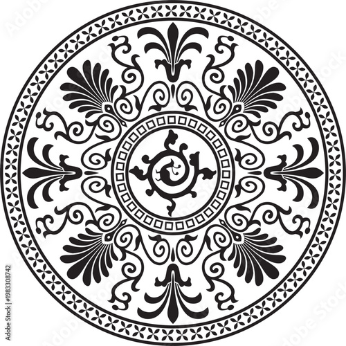 Foto Vector monochrome round classical ornament of Ancient Greece and Roman Empire