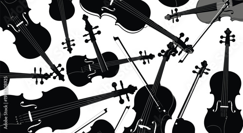 Violin symphony a black and white pattern of musical instruments