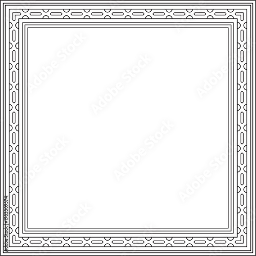 Vector black contour square Egyptian ornament. Rectangle, frame, ancient Egypt.Pattern of lotus flowers and sun