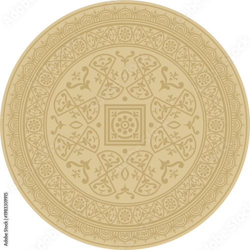 Vector round gold border, frame, Pompeii ring. Circle Neopolitan ornament. Art of Ancient Rome.