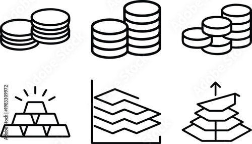 stacked coins and gold bars with investment growth chart, finance elements.