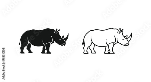 Black and White Rhino Comparison Guide Vector