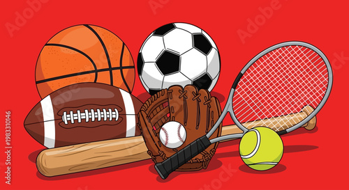Sports equipment for various games.
