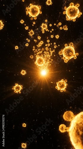 Abstract glowing particles floating in dark space with bright central light