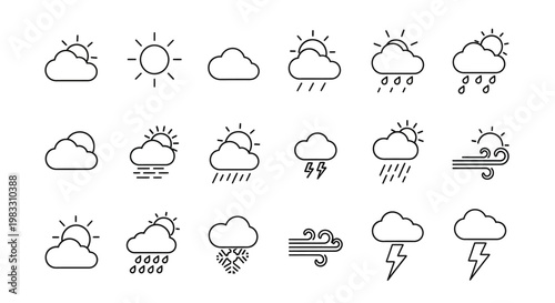 Weather forecast icons on white background.