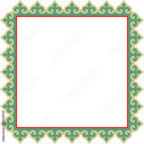 Vector colored square Kazakh national ornament. Ethnic pattern of the peoples of the Great Steppe,
