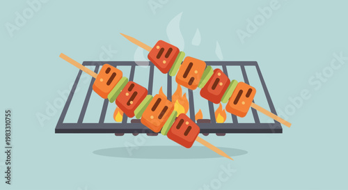 Grilled Meat on Skewers Being Barbecued.