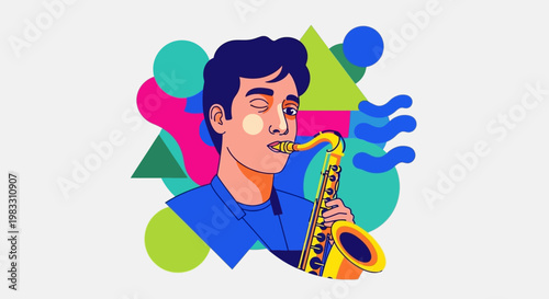 Man playing a yellow saxophone instrument.