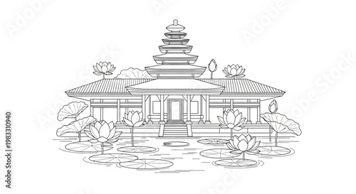 Traditional Asian Temple Building Architecture.