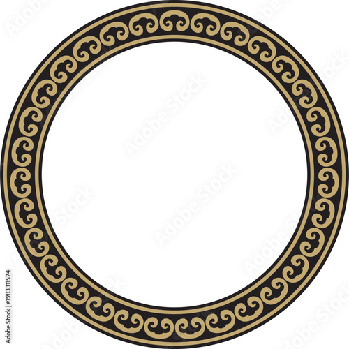 Vector round gold and black ancient Russian ornament. Slavic border, frame. Circle, ring. Painting of the royal chambers.