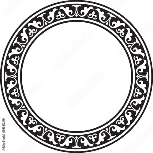 Vector black monochrome stencil round classic byzantine ornament. Circle, ring, border, Ancient Greece, Eastern Roman Empire frame. Decoration of the Russian Orthodox Church