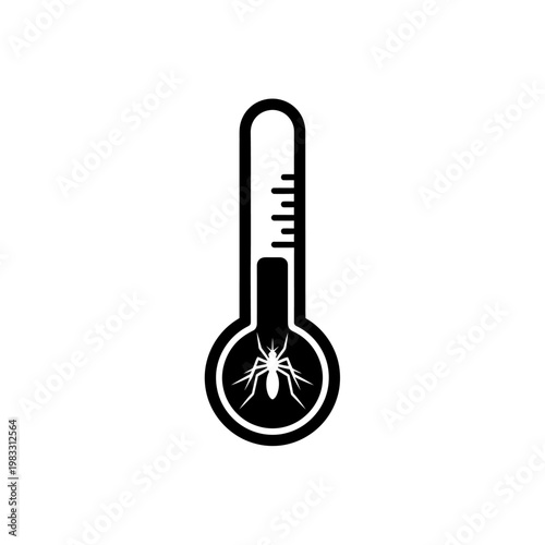 Mosquito and Temperature Icon – Thermometer with Mosquito Illustration