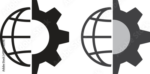 Global gear icon set. Global gear globe vector illustration set showing worldwide settings. Vector icon symbol for website - Icon vector. worldwide network configuration gear symbol
