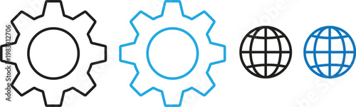 Global gear icon set. Global gear globe vector illustration set showing worldwide settings. Vector icon symbol for website - Icon vector. worldwide network configuration gear symbol
