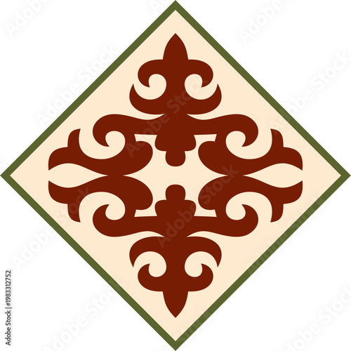 Vector colored  Kazakh national ornament. Ethnic pattern of the peoples of the Great Steppe, Mongols, Kyrgyz, Kalmyks, Buryats