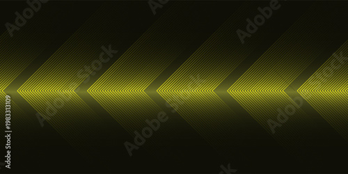 Cuadro en lienzo Abstract yellow neon glowing lines in arrow shape on dark background
