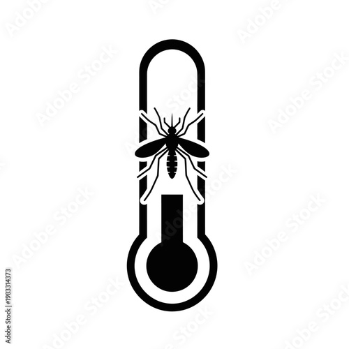 Mosquito and Temperature Icon – Thermometer with Mosquito Illustration