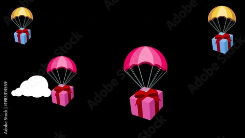 Parachute Gift Delivery Animation Loop for Surprise Promotion with Alpha Channel