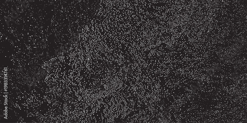 Snow, stars, twinkling lights, rain drops on black background. Abstract vector noise. Small particles of debris and dust. Distressed uneven grunge overlay.