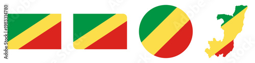 republic of the congo circular, republic of the congo rectangular, and republic of the congo map flag flat icon
