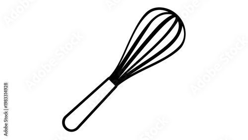 Minimalist Whisk Vector Icon Illustration for Bakery and Cooking Designs. Scalable Black and White Line Art of a Kitchen Utensil for Food Preparation, Pastry Making, and Culinary Branding.