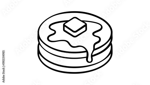 Minimalist stack of pancakes with melting butter and syrup vector icon illustration, delicious breakfast food line art design for bakery menus, cafes, and culinary projects, AI-generated.