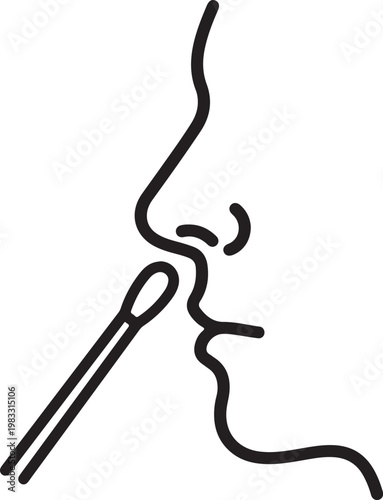 Cotton swab being inserted into a nose in a minimalist illustration