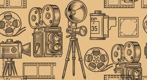 Vintage film cameras and equipment.