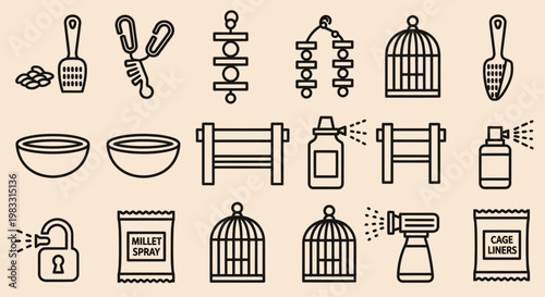 Various household and kitchen items icons.
