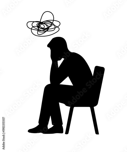 Man experiencing stress and anxiety having confused thoughts