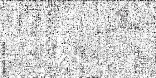 Monochrome texture composed of irregular graphic elements. Distressed uneven grunge background. Abstract vector illustration. Overlay for interesting effect and depth. Isolated on white background.