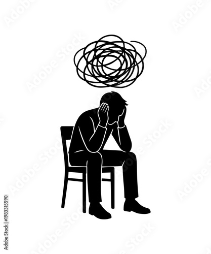 Man silhouette experiencing anxiety and mental confusion concept