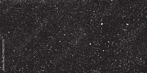 Snow, stars, twinkling lights, rain drops on black background. Abstract vector noise. Small particles of debris and dust. Distressed uneven grunge overlay.