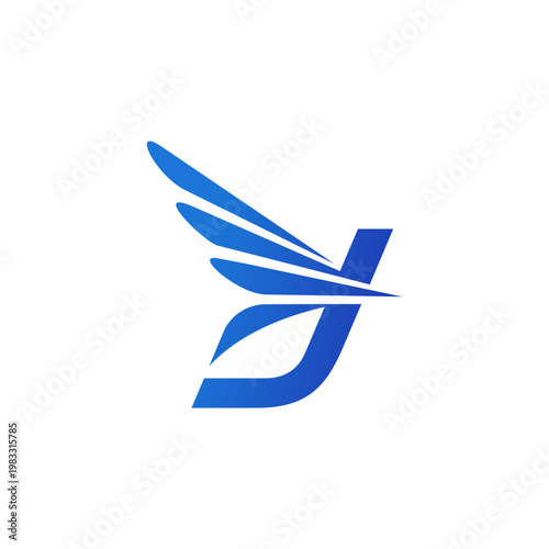 etter J with Wing logo template. Suitable for travel label, tourism, journey posters, flight company advertising, airways identity, and tech transportation