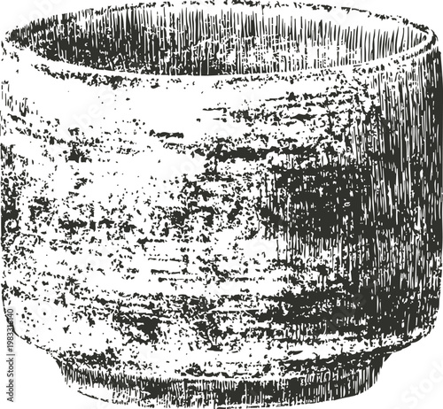 Traditional japanese tea bowl illustration, rustic textured ceramic cup for tea ceremony