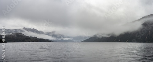 Cloudy mountains, Lake Te Anau, South Island, New Zealand