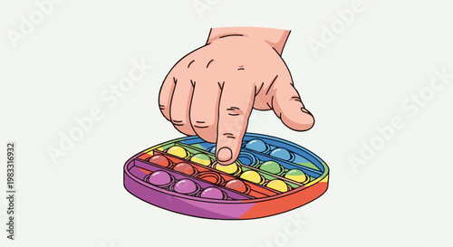 A finger presses a colorful bubble toy