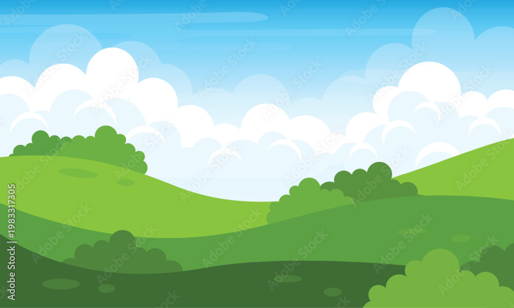 Fototapeta premium cartoon Landscape of green hill on a blue sky design background .vector illustration