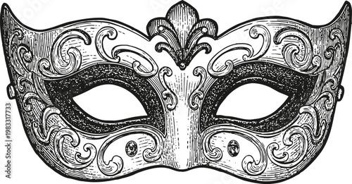 Ornate venetian masquerade mask elegant decorative carnival accessory with intricate floral and swirl patterns
