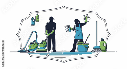 Cleaners with equipment, making a space sparkle and shine