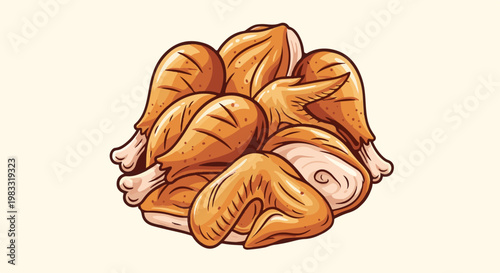 A pile of golden-brown, crispy roasted chicken pieces