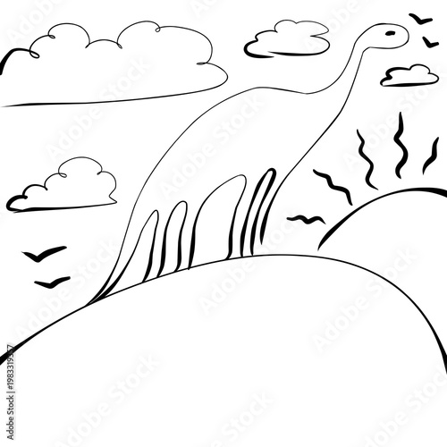 dinosaur black and white illustration line art