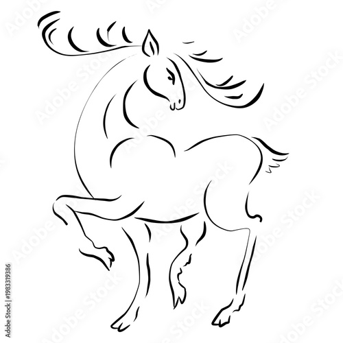 deer black and white vector illustration 