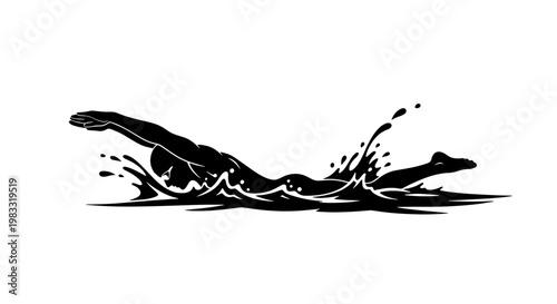 Silhouette of a swimmer performing the freestyle stroke with water splashing around them.