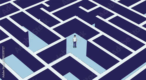 Person standing in a maze, feeling lost or trapped, puzzle concept
