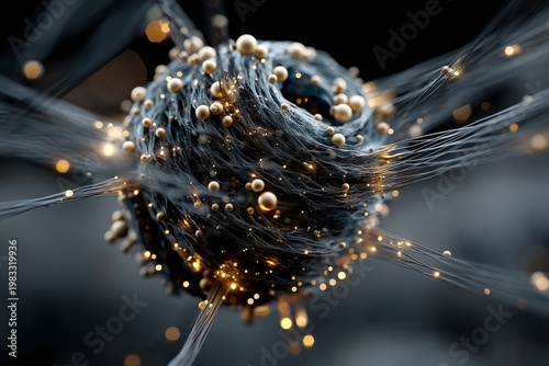 Futuristic quantum particle concept with radiating energy strands