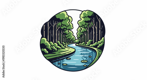 Serene forest waterway with lush trees and reflections
