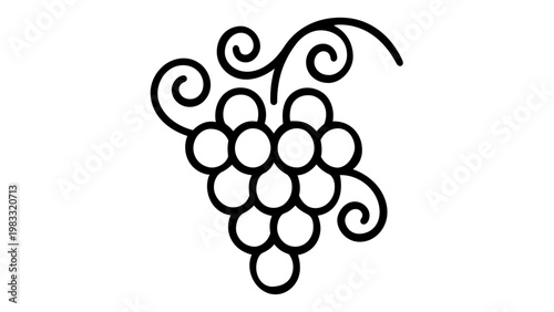 Minimalist bunch of grapes vector icon illustration with elegant curly vines, flat line art design for fresh fruit, winery, vineyard, or healthy food branding, scalable AI-generated graphic.
